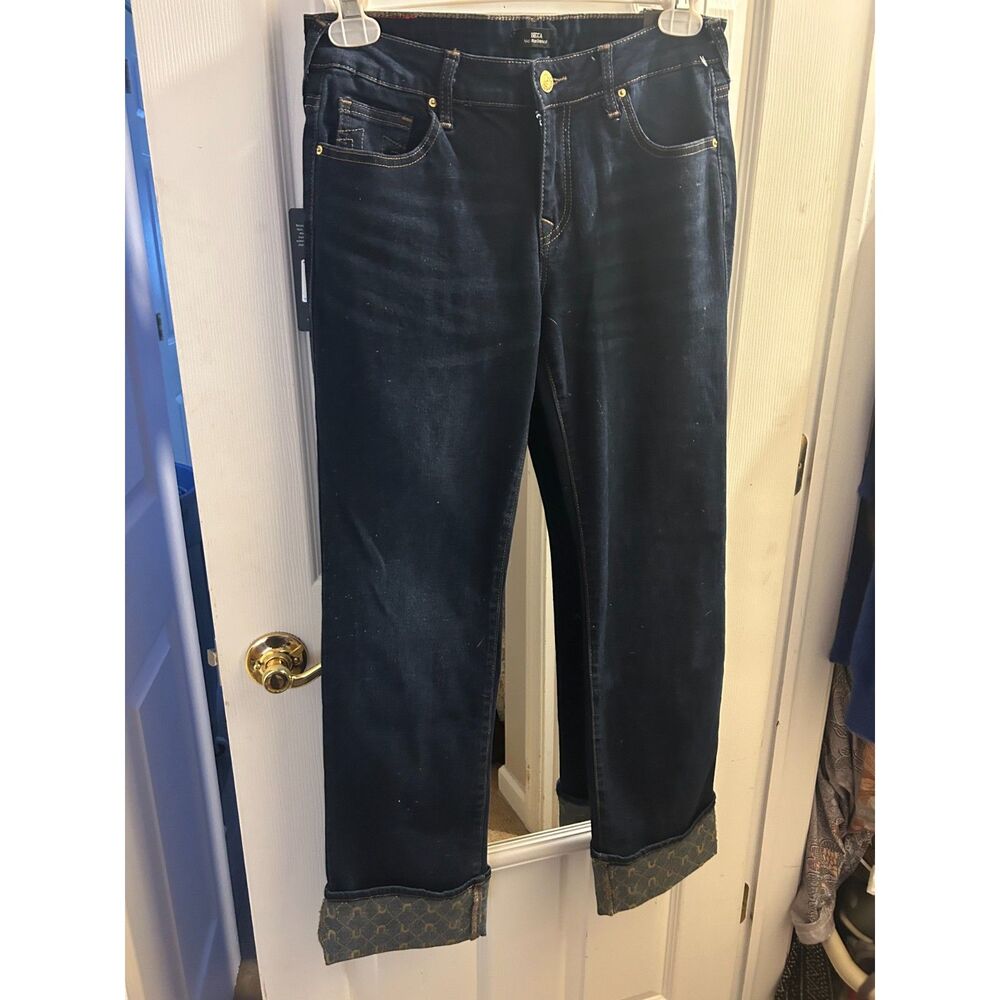 True Religion Becca Cuff Logo Jeans Oak Wash Size 28 Mid Rise Straight NWT $164 - Picture 3 of 8